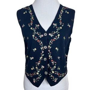 VINTAGE Pasta Navy Floral Embroidered Vest Size L
